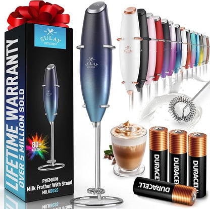 Zulay Kitchen Powerful Milk Frother Wand With 4 AA Duracell Batteries - Ultra Fast Handheld Drink Mixer - Electric Whisk Foam Maker for Coffee, Lattes, Cappuccino, Matcha & Creamer