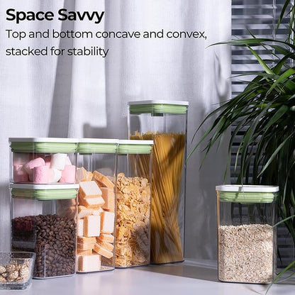 linoroso Pop Airtight Food Storage Containers with Date Recording Lids, Stackable Plastic Storage Containers Set of 7, Dry Cereal Container Set for Pantry Countertop Fridge Organization