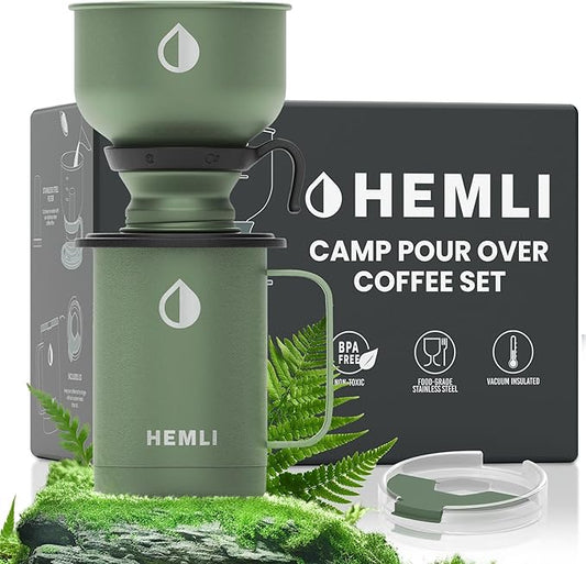 Pour Over Camp Coffee Maker Set– Vacuum Insulated Mug with Leakproof Lid, Stainless Steel Micro Filter, Scratch-Resistant Finish, Portable Coffee Maker for Camping, Travel & Outdoor Adventures