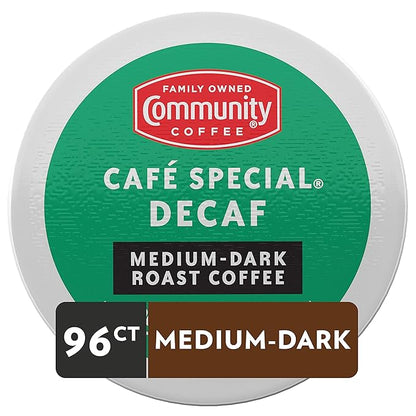 Community Coffee Cafe Special Decaf 96 Count Coffee Pods, Medium Dark Roast, Compatible with Keurig 2.0 K-cup Brewers, 24 Count (Pack of 4)