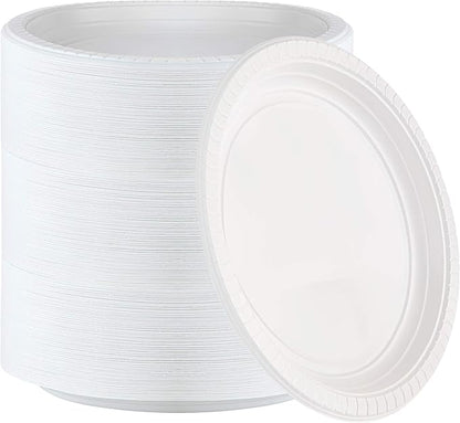 Plasticpro 9 inch Round Plastic Plates Microwaveable, Disposable, White, Dinnerware 400 Count