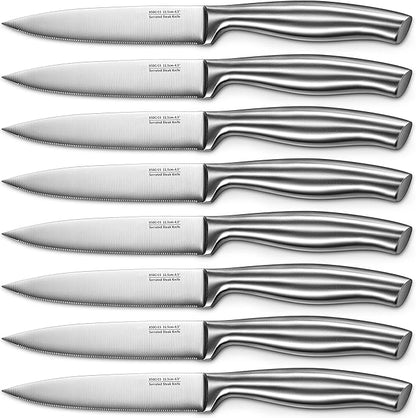 D.Perlla Steak Knives, Micro Serrated Steak Knife Set of 8, High Carbon Stainless Steel Steak Knives Set, Elegant Sharp Kitchen Steak Knife Set, Silver