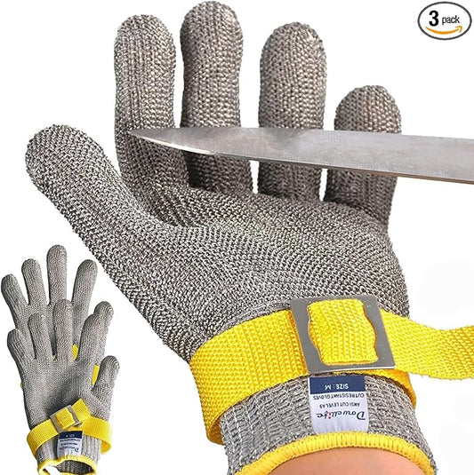 Dowellife Comfortable ANSI A9 Cut Resistant Glove Food Grade, Mesh Metal Kithcen Glove for Chef Oyster Shucking Mandoline Knife Butcher Meat Cutting(Medium-3 Pcs)