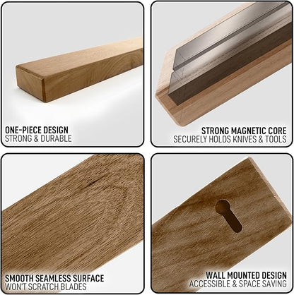 Zulay 11.75" Seamless Acacia Wood Magnetic Knife Holder - Wooden Magnetic Knife Strip for Organizing your Kitchen - Elegant & Multifunctional Magnet Holder for Wall with Easy Installation