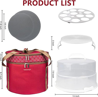 12 Inch Cake carrier Container with Lid and Handles Includes Insulated Bag for Safe Transportation of Buttercream Doesn't Melt Easy for Cakes, Pies and Cupcakes (Red)