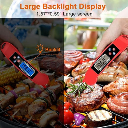 2 pcs Red Digital Talking Thermometer for The Blind, Waterproof Instant Read Food Thermometer, Probe for Cooking and Grilling