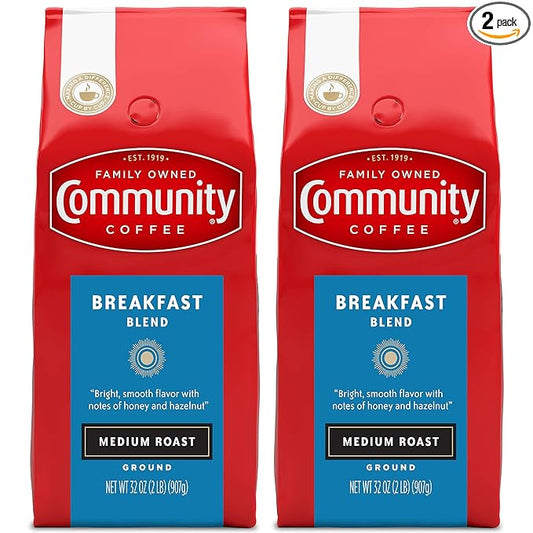 Community Coffee Breakfast Blend Ground Coffee, Medium Roast, 32 Ounce (Pack of 2)