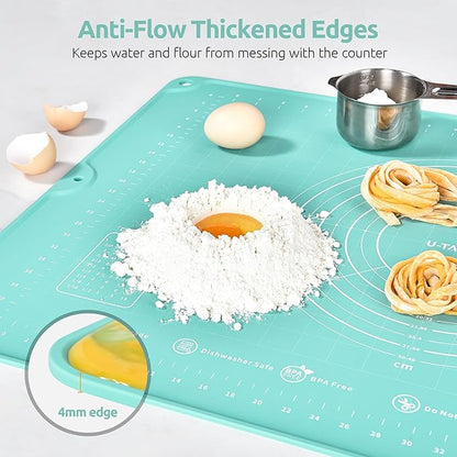 U-Taste 28"x20" Large Pastry Mat: Food-Grade Liquid Silicone Dough Rolling Baking Sheet, Non-Stick Non-Slip for Kneading, Making Pizza, Fondant, Pie with Clear Measurement and Raised Edges (Aqua Sky)