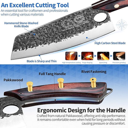 XYJ Authentic Since 1986,Knife Block Set,High Carbon Steel Blades,Full Tang Knives Set with Magentic Knife Block, Honing Steel,Scissors,Cut Resistant Gloves,Utility Vegetable Kitchen Knives