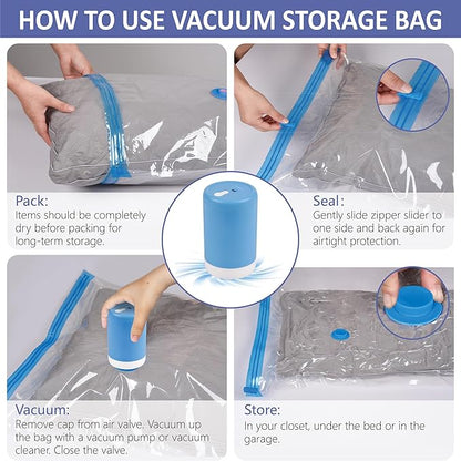 Cozy Essential 15 Pack Travel Vacuum Storage Bags with Portable Electric Pump, Suitase Vacuum Seal Space Saver Bags for Clothing and Luggage Compression