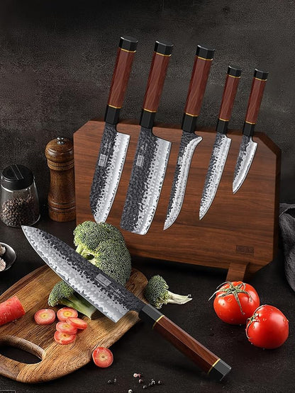 HOSHANHO 7 Pieces Knife Set with Magnetic Knife Block, Japanese High Carbon Steel Kitchen Knife Set, Ultra Sharp Chef Knives Set with Ergonomic Handle