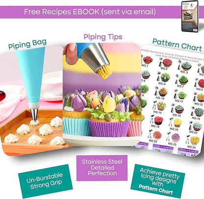RFAQK 230PCs Cake Decorating Supplies Kit, Cake Decorating Set with Cake Turntable, Piping Bags and Tips, Modeling Tools, Cookie Plunger Cutters, Icing Smoother & Other Accessories for Cake Decoration