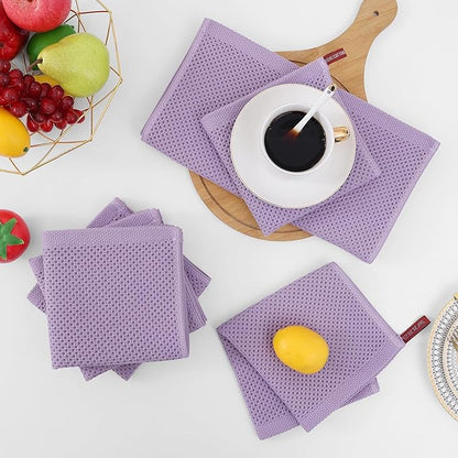 Homaxy 100% Cotton Waffle Weave Kitchen Dish Cloths, Ultra Soft Absorbent Quick Drying Dish Towels, 12 x 12 Inches, 8-Pack, Lavender