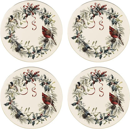 Lenox 897091 Winter Greetings Dinnerware Dinner Plates, Set of 4, Red & Green, Christmas, Holiday Hosting, Service For 4