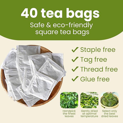 Tropical Teahouse 40 PREMIUM Soursop Leaves Tea Bags - 2.82oz - Natural & Pure, Gluten Free, Caffeine Free, Sugar-Free, Eco-conscious Packaging with Bamboo Tea Tong