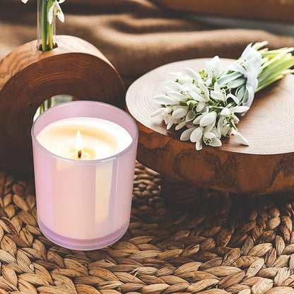 Thick Candle Jars for Making Candles 12 Pcs, 14 OZ Empty Jars with Wood Lids for Candle Making, Sample Container, Glitter Pink
