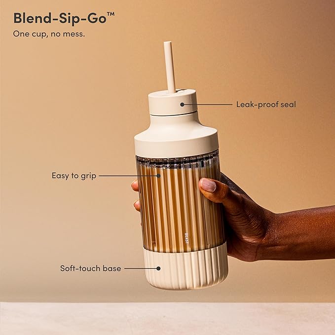 The Beast Mini Blender | Mini Countertop Kitchen Blender | Blend Smoothies and Shakes, Dressings, Sauces, Dips | Straw Cap and Straws Included | 600W (Sand)