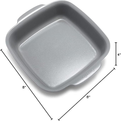 GreenPan Premiere Ovenware Healthy Ceramic Nonstick 8" Square Cake Baking Pan, Cast Aluminum Bakeware, Warp-Free, Oven and Broiler safe to 600F, Dishwasher Safe, PFAS-Free, Gray
