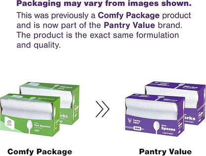 Pantry Value [400 Count] Lightweight White Plastic Forks - Disposable Cutlery for Parties, Events, and Dinner (Formerly Comfy Package)