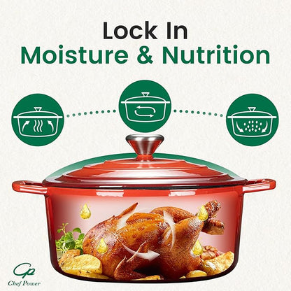 Chef Power Dutch Oven Pot with Lid 5QT, Enameled Cast Iron Dutch Oven for Bread Baking, Braising, Stews, Roasting, Oven Safe Dutch Ovens, Gradient Red