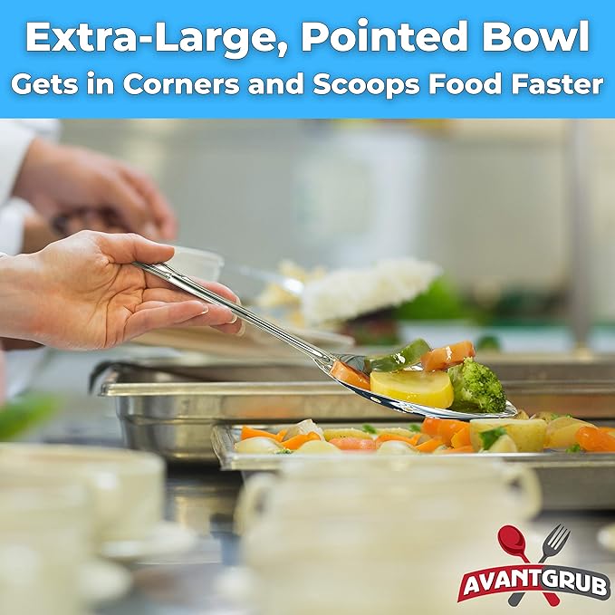 Super Strong, Ergonomic 11 in Serving Spoon 1 Pk. Big, Perforated Stainless Steel Spoons for Cooking, Baking and Basting. Best Kitchen Flatware for Buffet and Banquet Service in Restaurants and Homes
