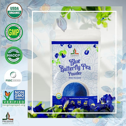 Pure Butterfly Pea Flower Powder, 100% Pure Natural Food Coloring, Non-GMO, Vegan, Retort Processed, Antioxidant-Rich, Blue Lotus Flower Powder