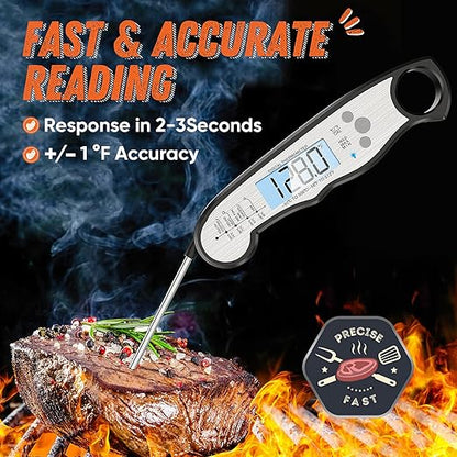Digital Meat Thermometer, Waterproof Instant Read Food Thermometer for Cooking and Grilling. Kitchen Gadgets, Accessories with Backlight & Calibration for Candy, BBQ Grill, Liquids, Beef, Turkey