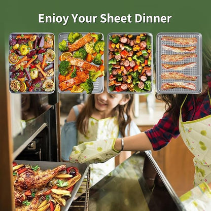 Baking Sheet with Wire Rack Set: 3 Baking Pans + 3 Cooling Racks for Cooking and Baking - Stainless Steel Nonstick Bacon Pans for Oven, Warp Resistant & Heavy Duty & Rust Free