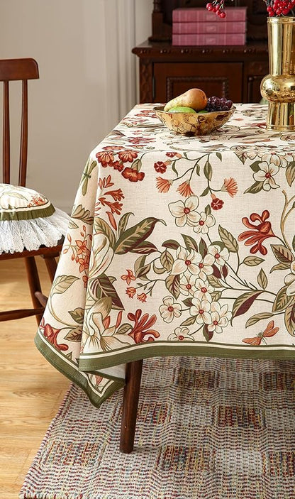 ISAENNE Designer Bohemian Linen Extra Long Rectangle Tablecloth,Colorful Floral Pattern Table Cloth,Wrinkle Resistant Decorative Tablecloths for Dining Thanksgiving Kitchen,63"*110"-Grace A