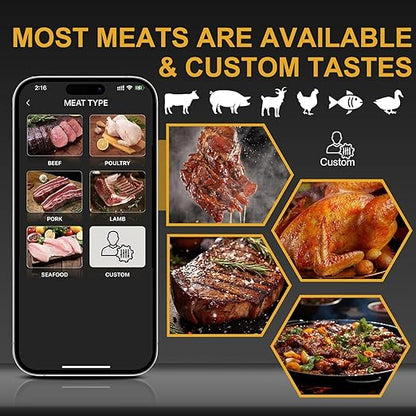 EIHO Wireless Bluetooth Meat Thermometer with 2 Ultra-Thin Probes, Smart Digital Food Thermometer 600FT Remote Range, Standalone Smart Base for Grill Smoker Roast Oven, Cooking Gifts