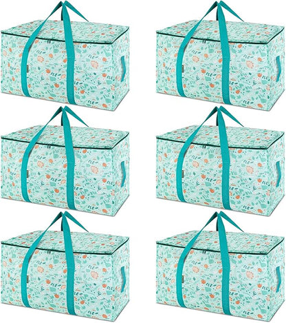BALEINE 6-Pack Oversized Moving Bags with Reinforced Handles, Heavy-Duty Storage Tote for Clothes, Moving Supplies (Spring Stroll, 6-Pack)