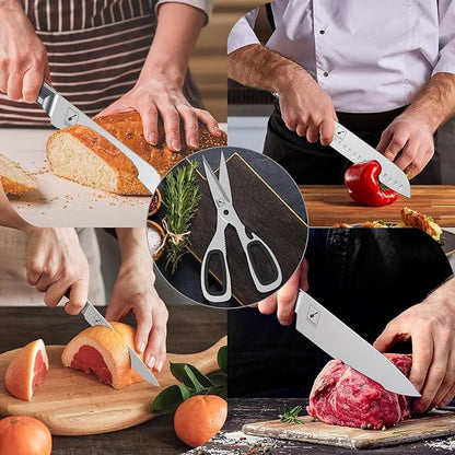 imarku Knife Set G14 - Stainless Steel Kitchen Knives with Block, Built-in Sharpener, Dishwasher Safe, Rust Resistant, Non-Slip Ergonomic Handle - 14pcs Ultimate Gift for Home Cooks & Chefs, White