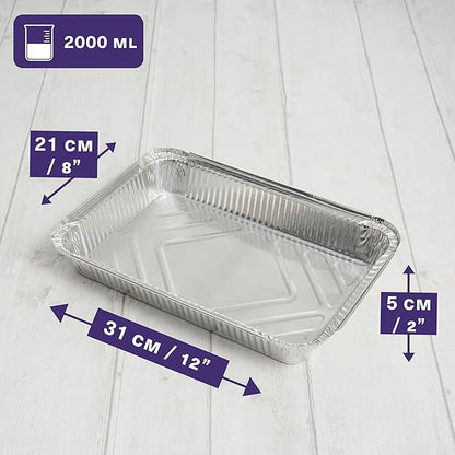 MATANA 8x12 Aluminum Pans Foil Trays (25 Pack) Cooking, Roasting, Baking, Cakes, Bread, Chafer, Crawfish, Lasagna Trays, Party