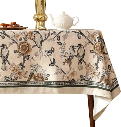 ISAENNE Designer Vintage Linen Small Square Table Cloth,Floral and Bird Pattern Tablecloths,Fall Wrinkle Resistant Home Decor Tablecloth for Dining Kitchen Party Christmas,55"*55"-Murad A