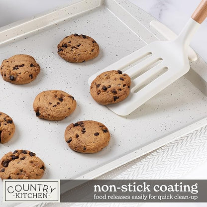 Country Kitchen Nonstick Stackable Bakeware Set - Durable, Easy Release Baking Set, Cream, 14 Pcs