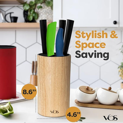Vos Universal Knife Block - Countertop Knife Block Without Knives - Knife Holder with Non-Slip Base Sturdy Knife Organizer - Space Saving Knife Stand, Sleek & Modern Knife Rack - Bamboo