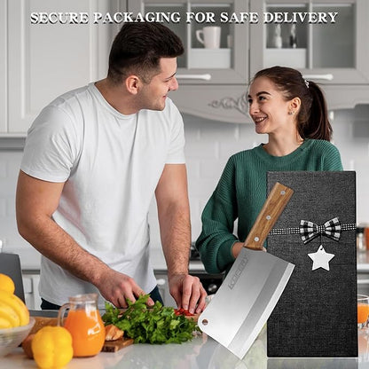 KOFERY 7.3-inch Chinese Bone Cleaver - Heavy Duty Butcher Knife Meat Chopper with Nature Wooden Handle, Perfect for Home Kitchen Use