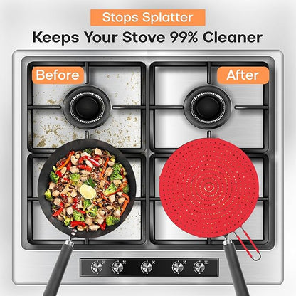 Frying Pan Splatter Screen | USA Brand | 11 Inch Red, Fit Pans (6" to 11") Silicone Grease Splatter Guard for Frying Pan and Stove by Beckon Ware