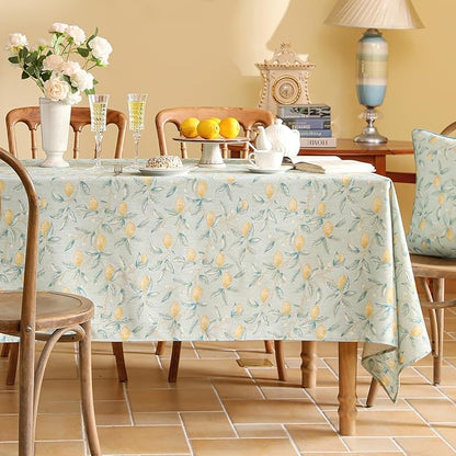 patdrea Designer Linen Green Small Square Tablecloth,Vintage Yellow Flowers Pattern Farmhouse Table Cloth,Home Table Cover Decor for Kitchen Dining Christmas,Thanksgiving,Party,55"x55"-Ania a