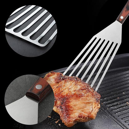 MSY BIGSUNNY Heavy Duty Fish Turner, Stainless Steel Slotted Turner with Pakkawood Handle, 4X13 Inches