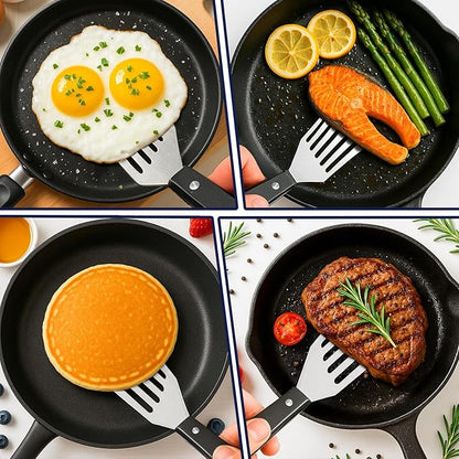 Newness Metal Fish Turner Spatula Stainless Steel for Kitchen Use, Small Griddle Egg Spatula, Flexible, Polished Metal, Corrosion Resistant, Kitchen Slotted Turner with Thin Edge Ideal for Turning,11"