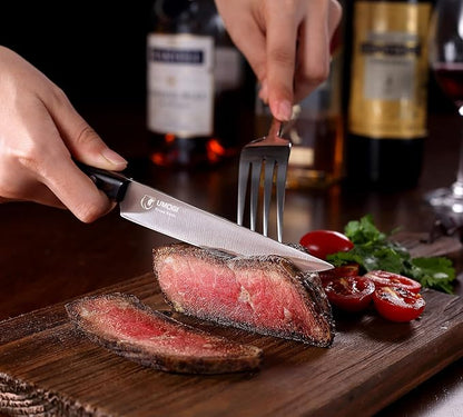 High-end Steak Knives Set of 6, Gift Box - Black Natural Wooden Handle, German Stainless Steel - Straight Edge Non Serrated - 4.8''Dinner Knife, Kitchen Tableware Knives Cutlery Set