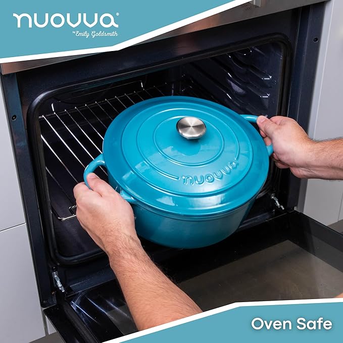 Cast Iron Dutch Oven with Lid – Non-Stick Ovenproof Enamelled Casserole Pot – Sturdy Dutch Oven Cookware – Blue, 7.3-Quart, 30cm – by Nuovva