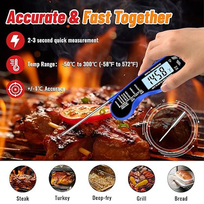 Meat Thermometer, IP67 Waterproof Digital Meat Thermometer with Backlight, Hold Function & Magnet for Grill, BBQ, Candy, Beef,Turkey，Gadgets Essentials BBQ Accessories,Mens Stocking Stuffers