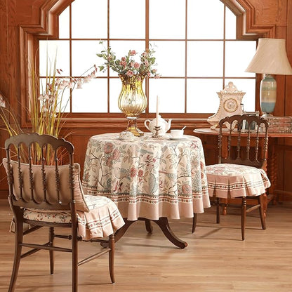 patdrea Designer Vintage Round Tablecloth,Pink Linen Table Cloth with Birds Pattern,Colorful Decoration French Table Cover for Kitchen Dining,Thanksgiving,Party,Christmas,Diameter 55"-Kulom a
