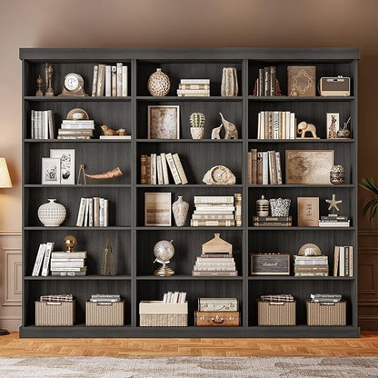 70.8" Tall Black Bookshelf, Farmhouse Modular Bookcase with 6-Tier Adjustable Shelves, Large Storage Cabinet for Home Office, Living Room, Set of 4