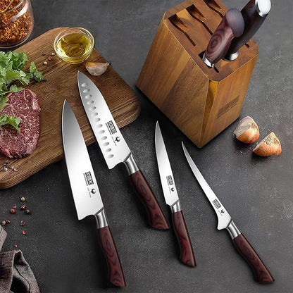 HOSHANHO 7-Piece Knife Set with Block - High-Carbon Stainless Steel Kitchen Knife, Ultra Sharp Professional Chef Knives with Sharpener