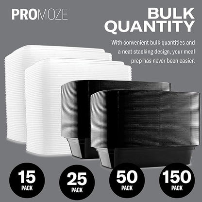 50-Pack Reusable Meal Prep Containers Microwave Safe Food Storage Containers with Lids, 28 oz - 1 Compartment Take Out Disposable Plastic Bento Lunch Box To Go, BPA Free - Dishwasher & Freezer Safe