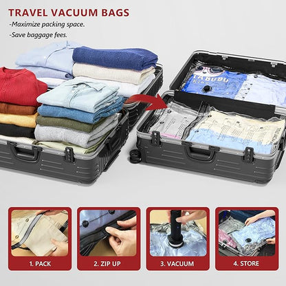 SUOCO Travel Vacuum Seal Bags for Clothing with Rechargeable Electric Pump, 8 Large Compression Packing Bags for Luggage Suitcase Backpack, Carry-on Size Space Saver Storage