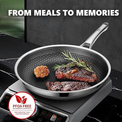 Non Stick Frying Pans 12 inch, Hybrid Frying Pans Nonstick with Lid,non stick Stainless Steel Skillets, Dishwasher and Oven-Safe Chef Pan, Induction Compatible Cooking Pan, PFOA Free Cookware